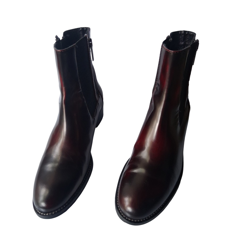 Aquatalia Marvin K Burgundy Leather Ankle Boots Made in Italy Size 7.5